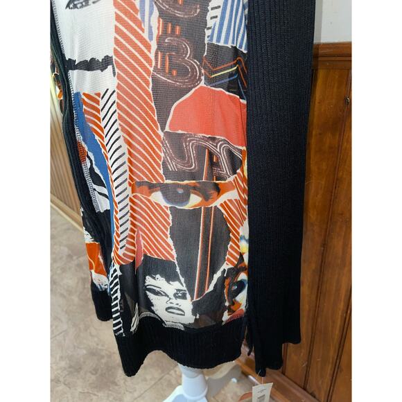 NWT Womens Alain Weiz Sheer Abstract Zip Up Sweater‎ Sleeve Blouse Size 16 - Picture 4 of 10
